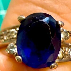 Vintage‎ Blue Rhinestone .925 Silver Ring Size 8